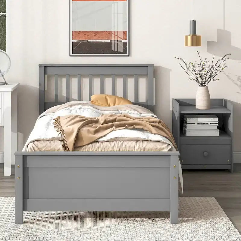 Bed with Headboard and Footboard for Kids, Teens, Adults,with a Nightstand
