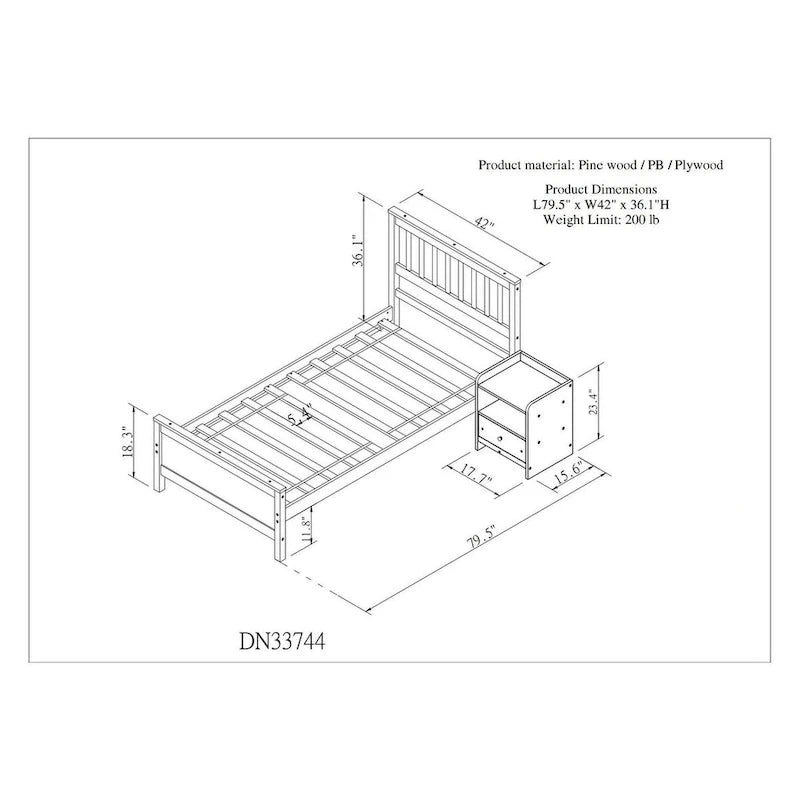 Bed with Headboard and Footboard for Kids, Teens, Adults,with a Nightstand