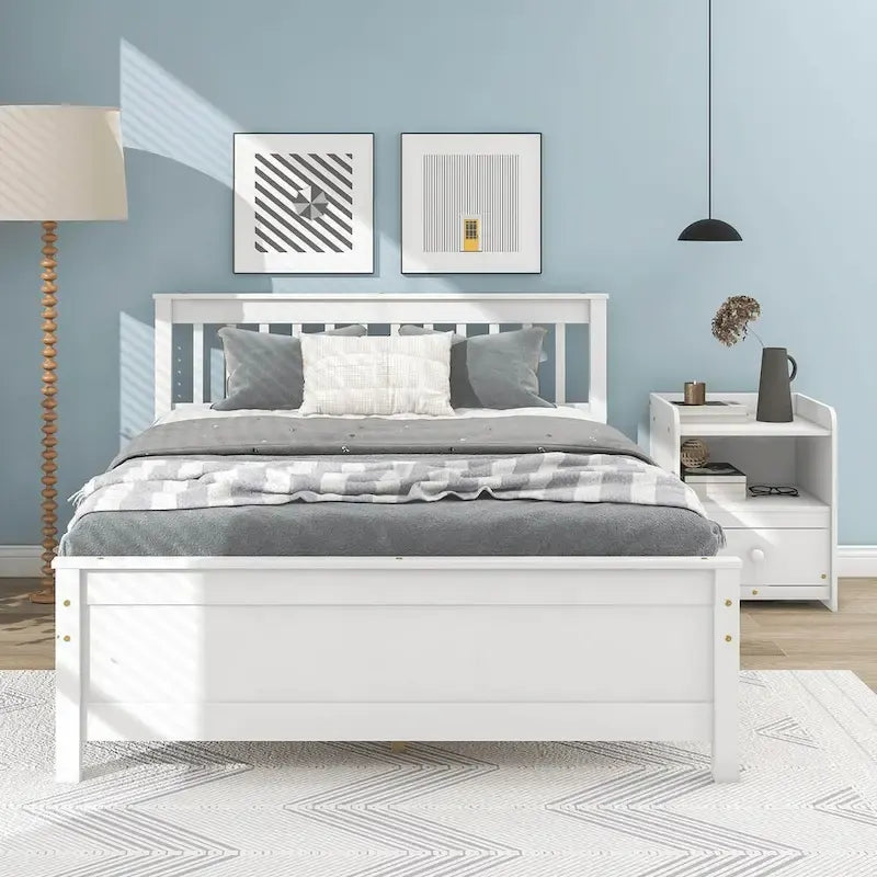 Bed with Headboard and Footboard for Kids, Teens, Adults,with a Nightstand