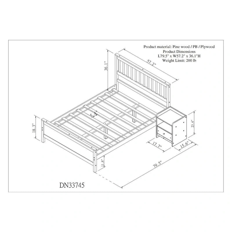 Bed with Headboard and Footboard for Kids, Teens, Adults,with a Nightstand