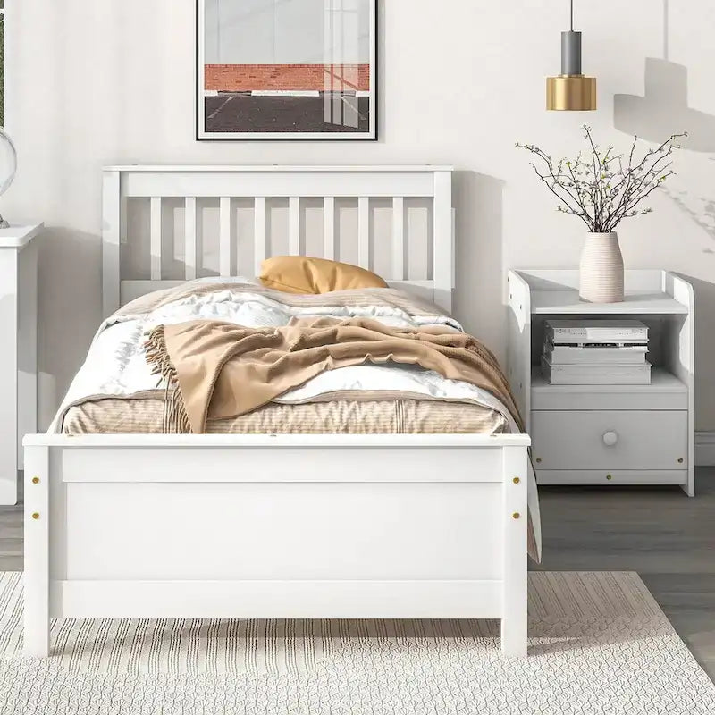 Bed with Headboard and Footboard for Kids, Teens, Adults,with a Nightstand