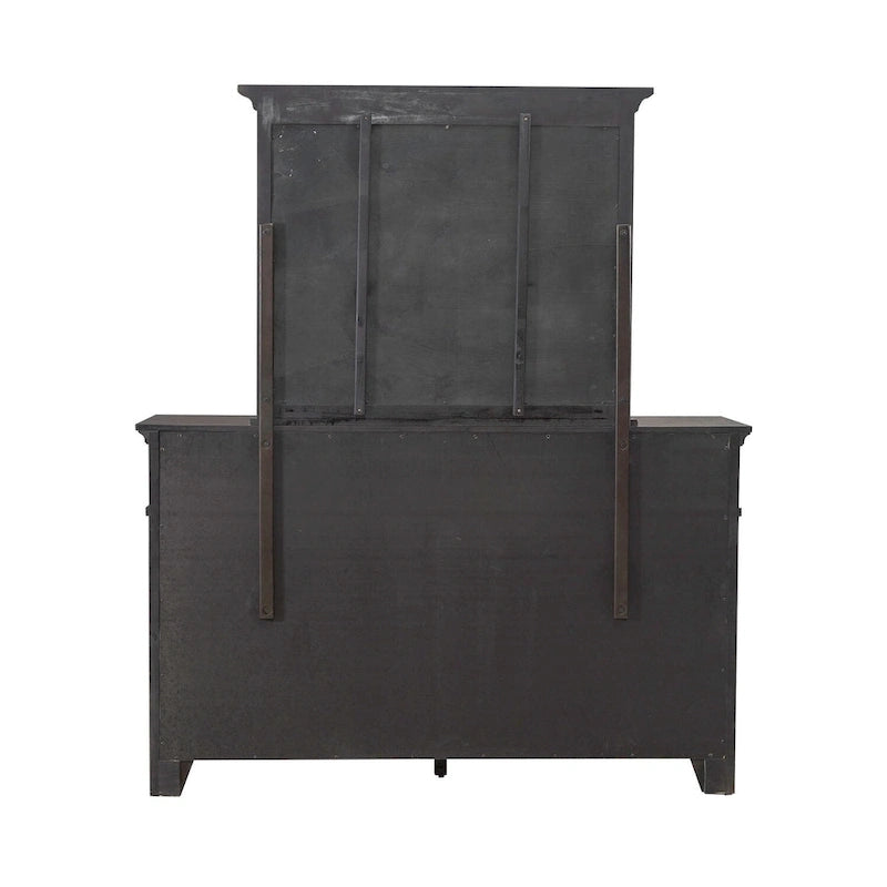 Paradise Valley Saddle Brown Panel Bed, Dresser and Mirror, & Nightstand