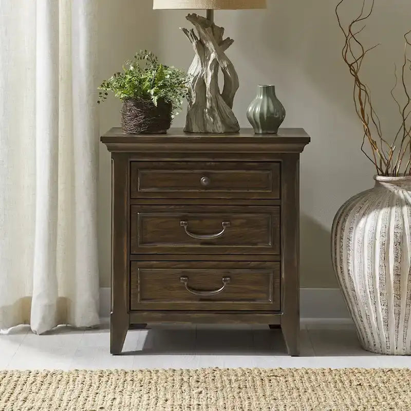Paradise Valley Saddle Brown Panel Bed, Dresser and Mirror, & Nightstand