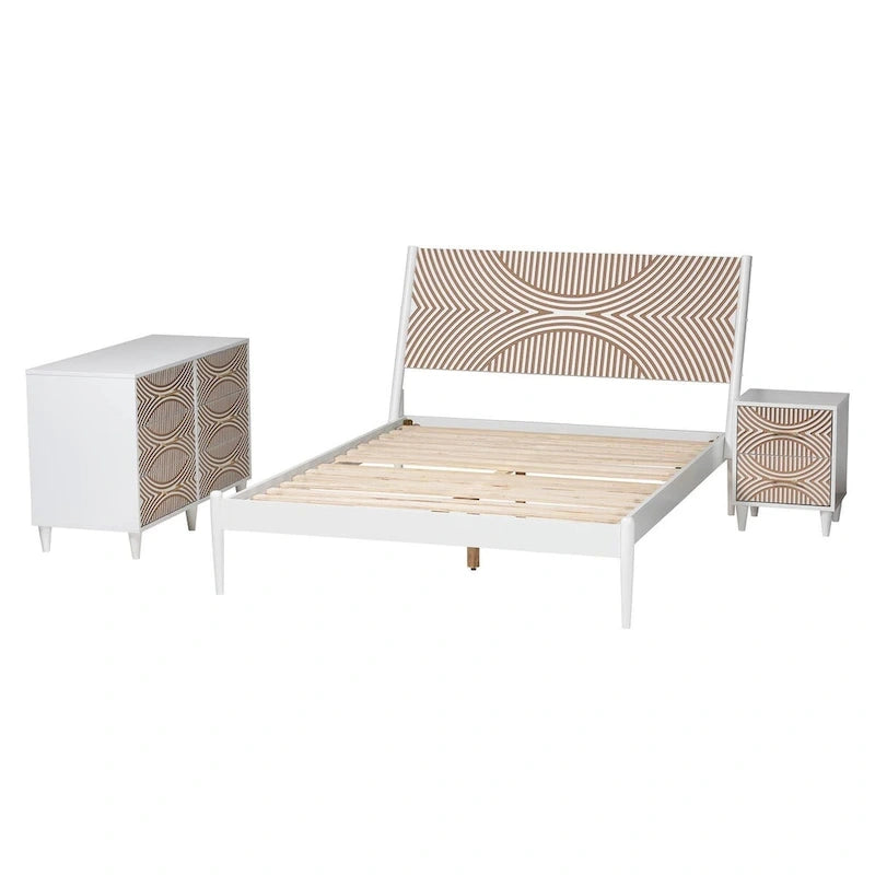 Louetta Coastal White Carved Contrasting 3-Piece/4-Piece Bedroom Set (Multiple Bed Sizes)