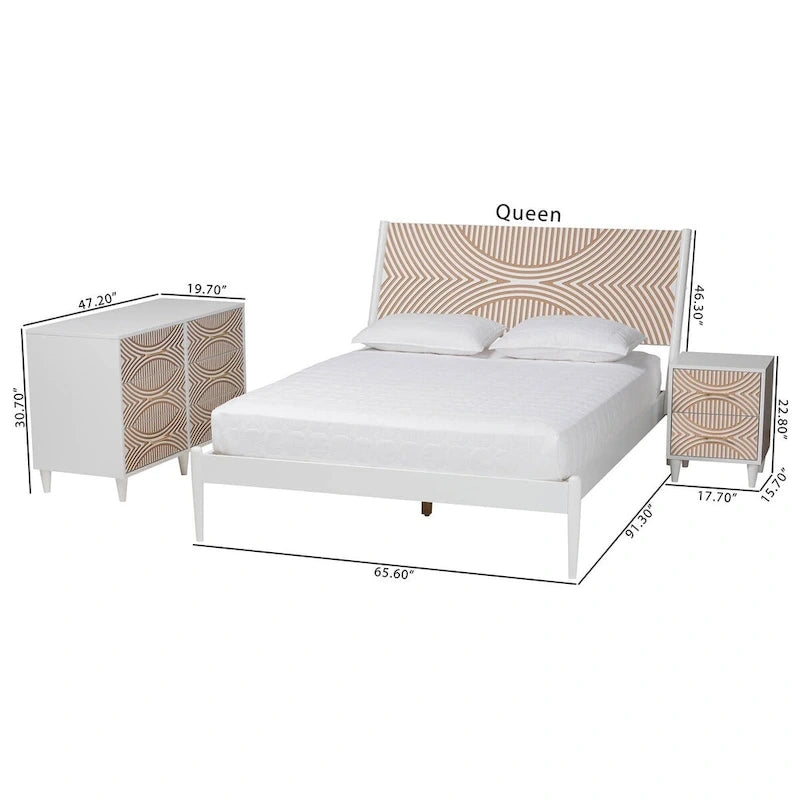 Louetta Coastal White Carved Contrasting 3-Piece/4-Piece Bedroom Set (Multiple Bed Sizes)