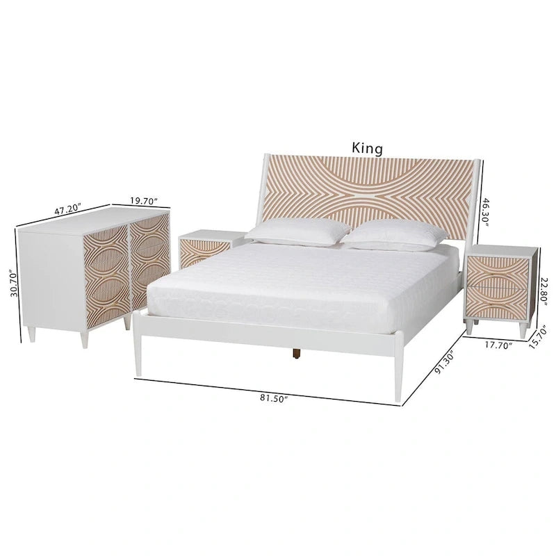 Louetta Coastal White Carved Contrasting 3-Piece/4-Piece Bedroom Set (Multiple Bed Sizes)