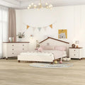 3-Pieces Bedroom Sets Full Size Platform Bed with Nightstand and Storage dresser,White+Gray