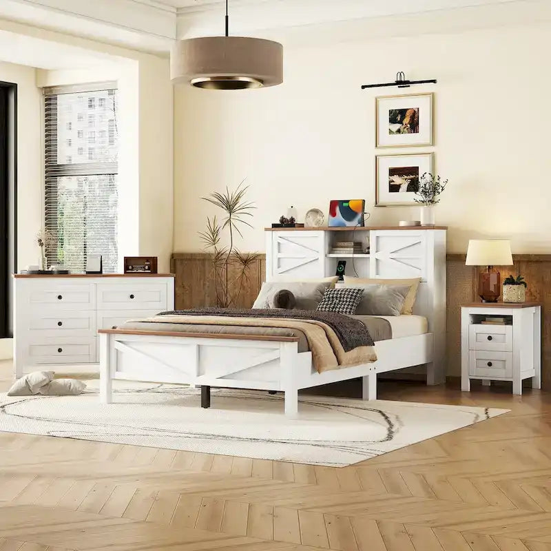 3-Pieces Full Bedroom Sets with Nightstand and Dresser