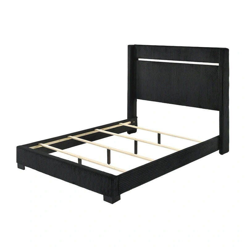 Pedro 6 Piece Black Velvel Upholstered Panel Bedroom Set