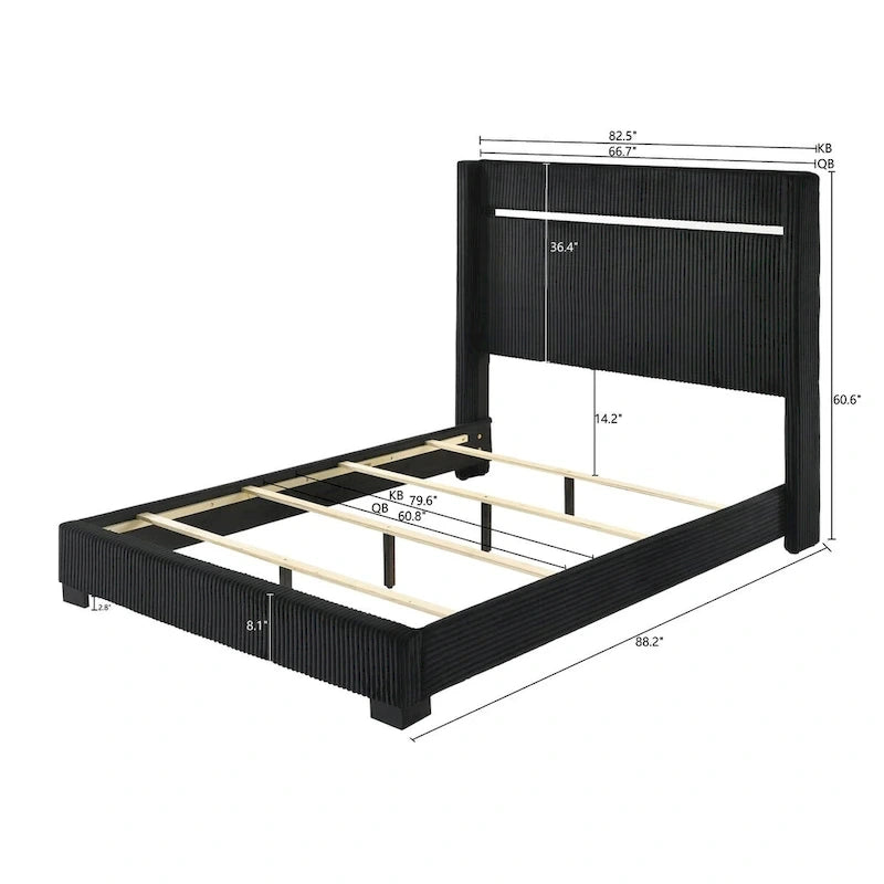 Pedro 6 Piece Black Velvel Upholstered Panel Bedroom Set