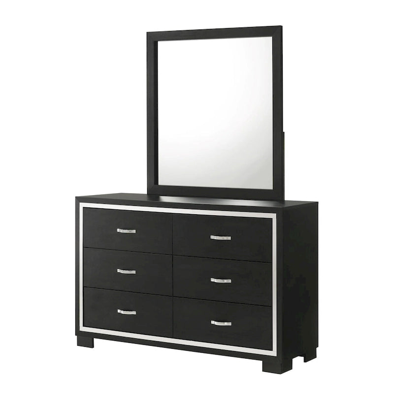 Pedro 6 Piece Black Velvel Upholstered Panel Bedroom Set