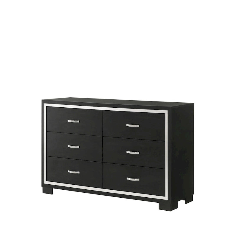 Pedro 6 Piece Black Velvel Upholstered Panel Bedroom Set