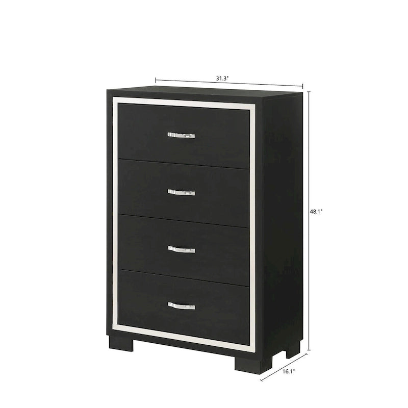 Pedro 6 Piece Black Velvel Upholstered Panel Bedroom Set
