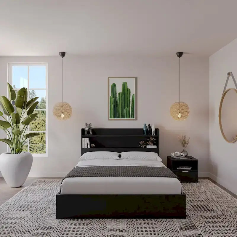 Hunter Platform Bed With Headboard And 1-Drawer Nightstand