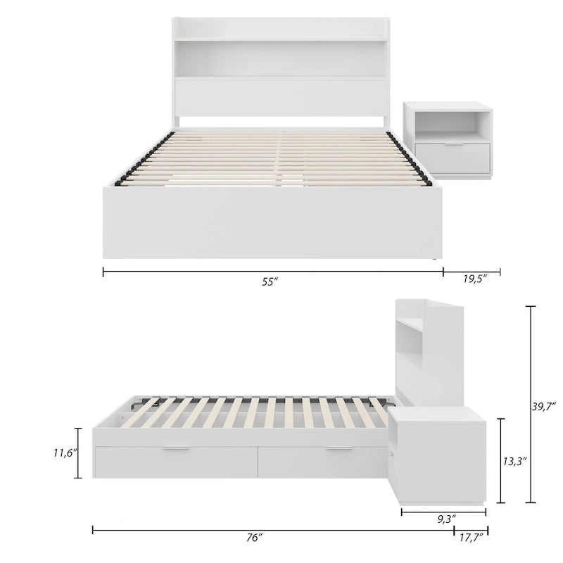 Hunter Platform Bed With Headboard And 1-Drawer Nightstand