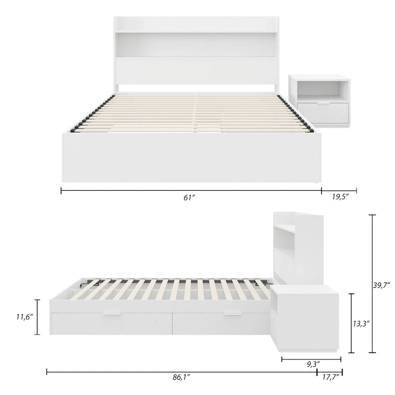 Hunter Platform Bed With Headboard And 1-Drawer Nightstand