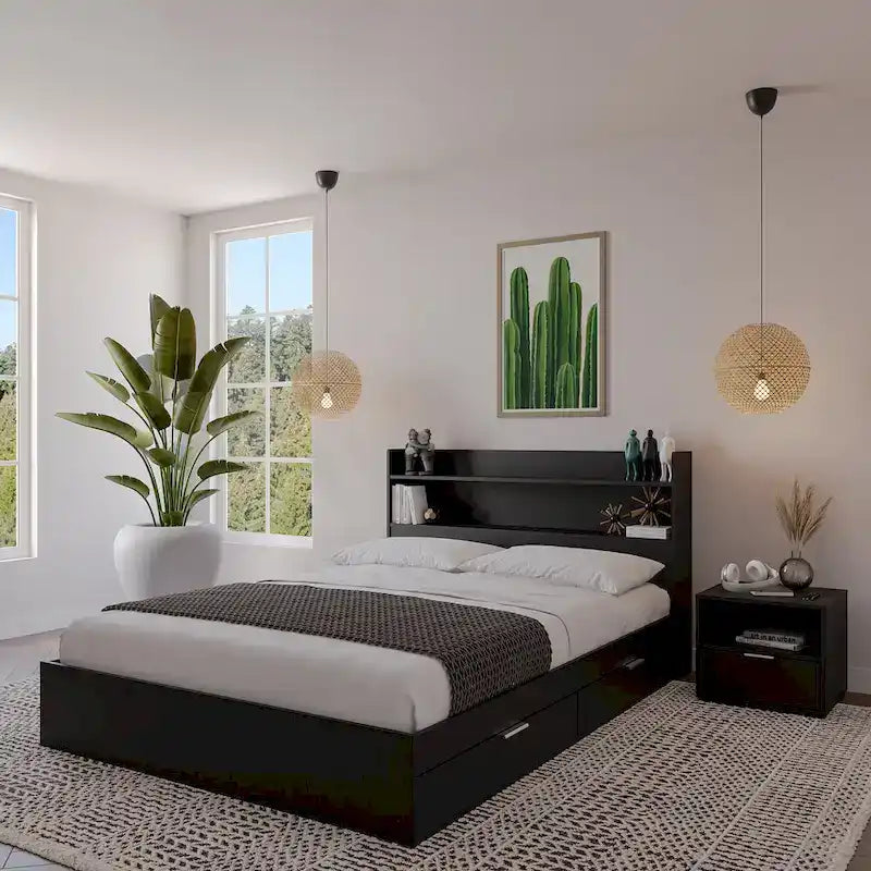 Hunter Platform Bed With Headboard And 1-Drawer Nightstand