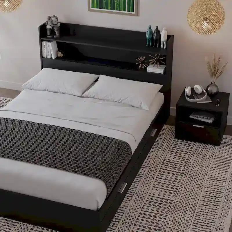 Hunter Platform Bed With Headboard And 1-Drawer Nightstand