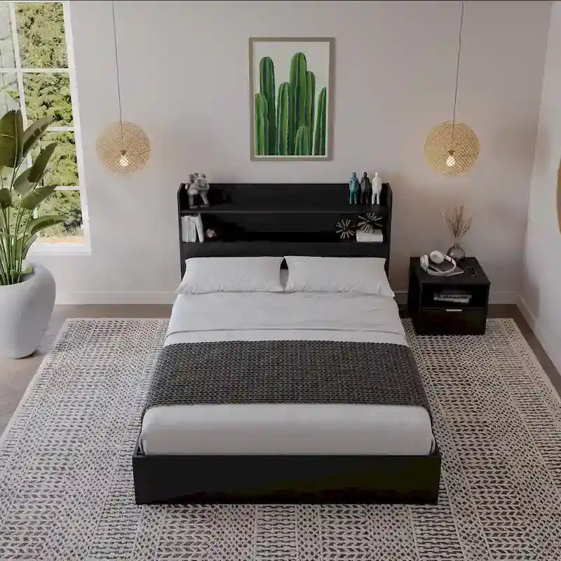 Hunter Platform Bed With Headboard And 1-Drawer Nightstand