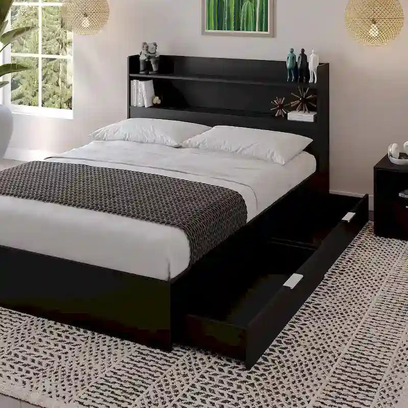 Hunter Platform Bed With Headboard And 1-Drawer Nightstand