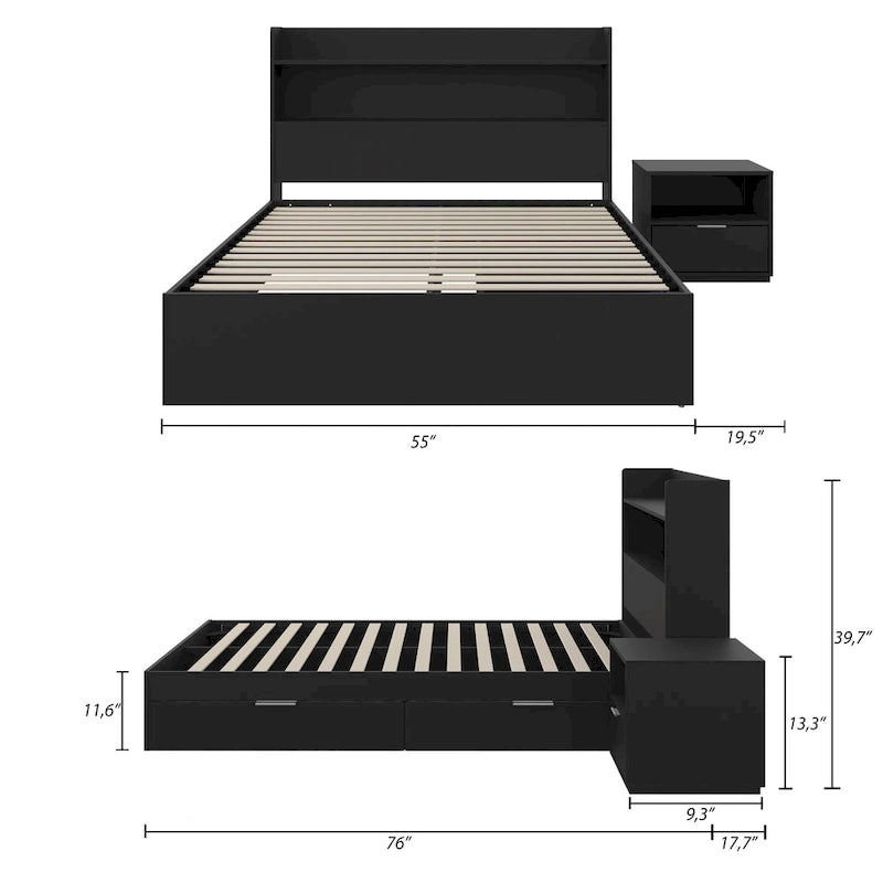 Hunter Platform Bed With Headboard And 1-Drawer Nightstand