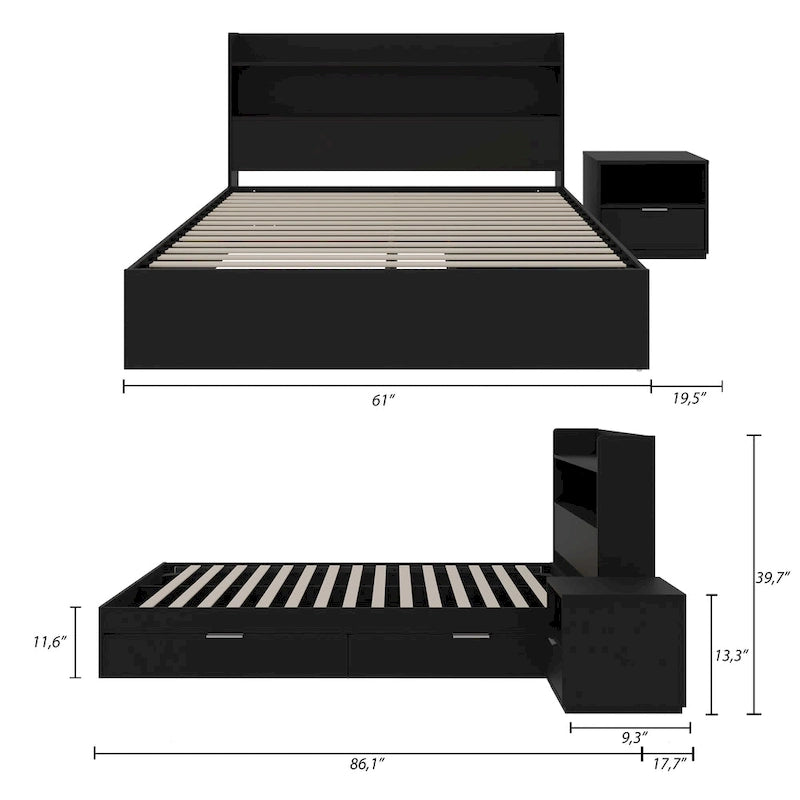 Hunter Platform Bed With Headboard And 1-Drawer Nightstand