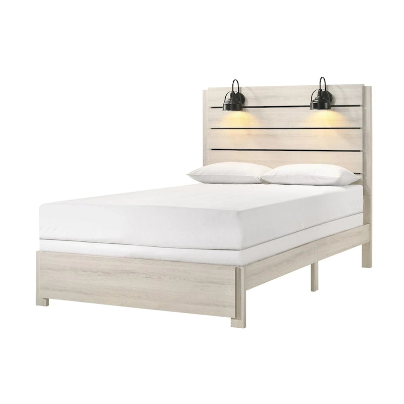 Edyth 5 Piece White LED Panel Bedroom Set