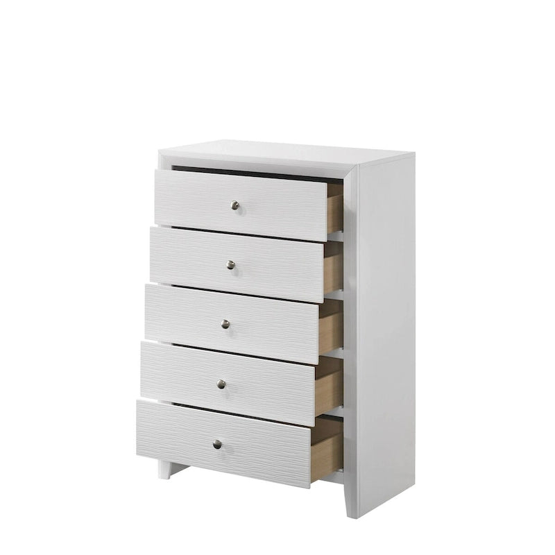 Sim 5 Piece White Panel Bedroom Set