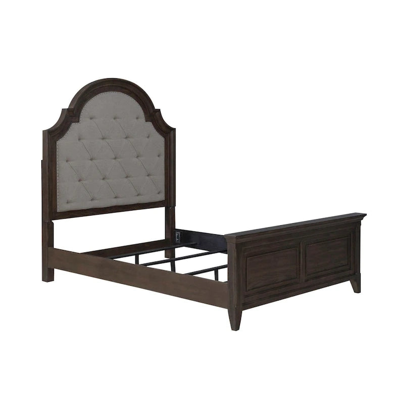 Paradise Valley Saddle Brown Upholstered Bed, Dresser and Mirror Set