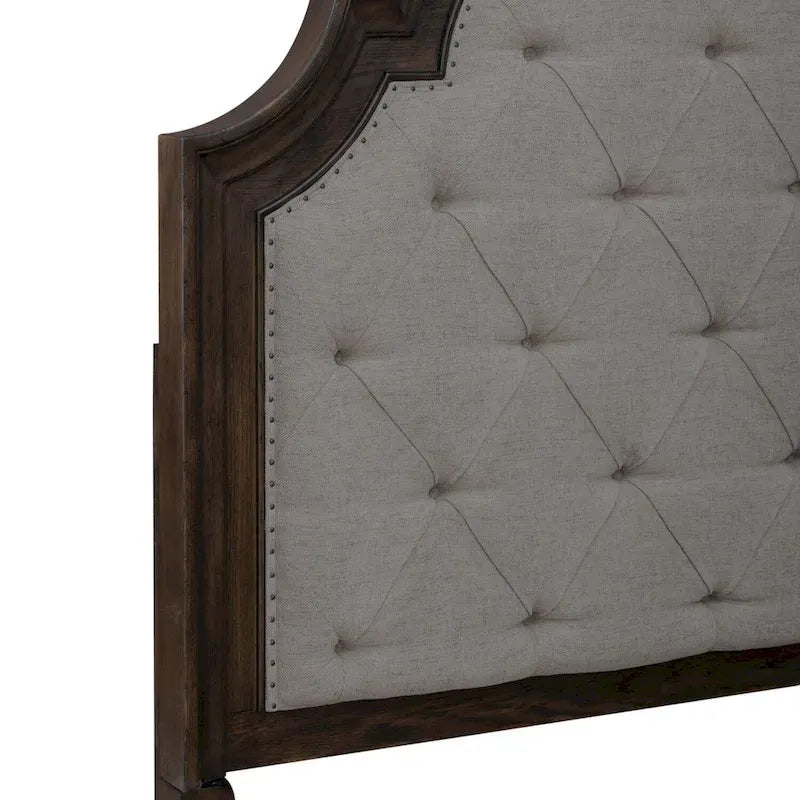 Paradise Valley Saddle Brown Upholstered Bed, Dresser and Mirror Set