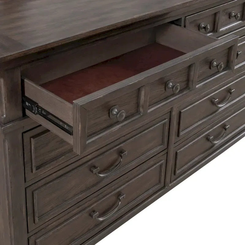 Paradise Valley Saddle Brown Upholstered Bed, Dresser and Mirror Set