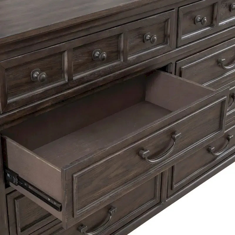 Paradise Valley Saddle Brown Upholstered Bed, Dresser and Mirror Set