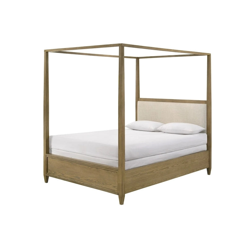 Newell 5 Piece Light Brown Upholstered Canopy Platform Bedroom Set