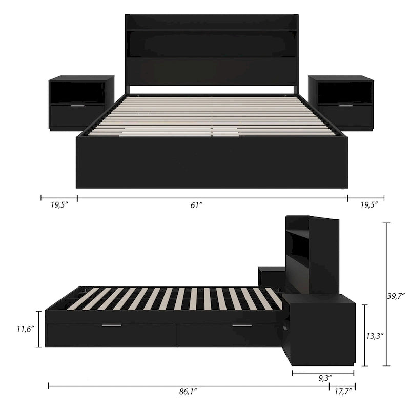 Hunter Platform Bed With Headboard And 2 Nightstands