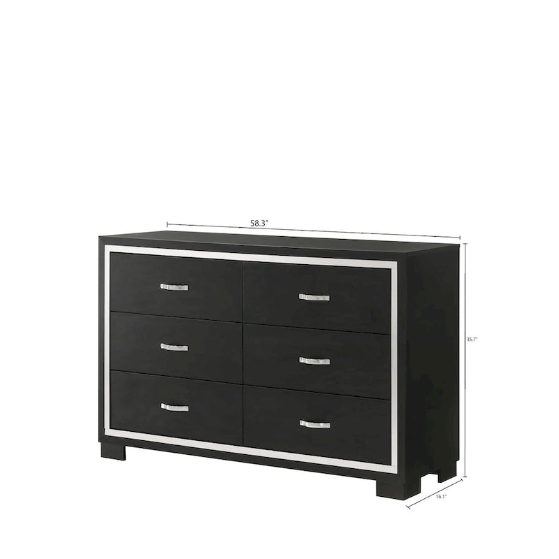 Pedro 3 Piece Black Velvel Upholstered Panel Bedroom Set