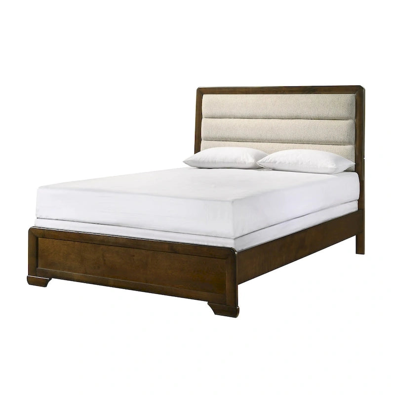Jimmy 4 Piece Brown Beige Upholstered Panel Bedroom Set