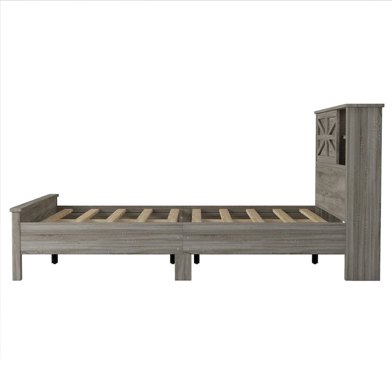 3-Pieces Bedroom Sets Farmhouse Platform Bed with Nightstand and Dresser