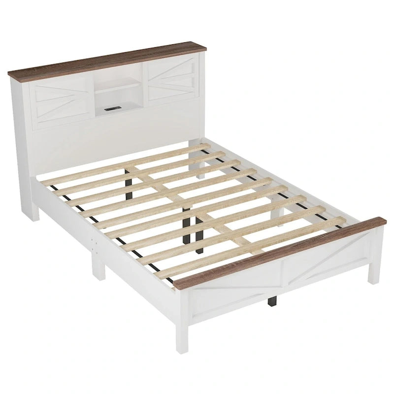 3-Pieces Bedroom Sets Farmhouse Platform Bed with Nightstand and Dresser