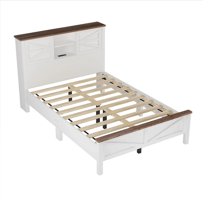 3-Pieces Bedroom Sets Farmhouse Platform Bed with Nightstand and Dresser