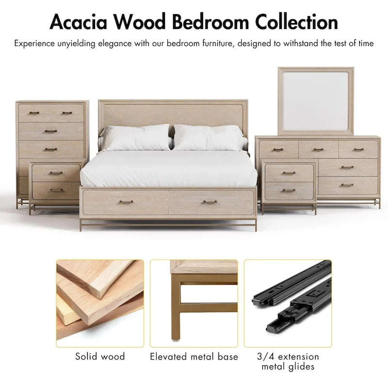 Furniture of America Drayden Transitional Oak Solid Wood 5-Piece Bedroom Set