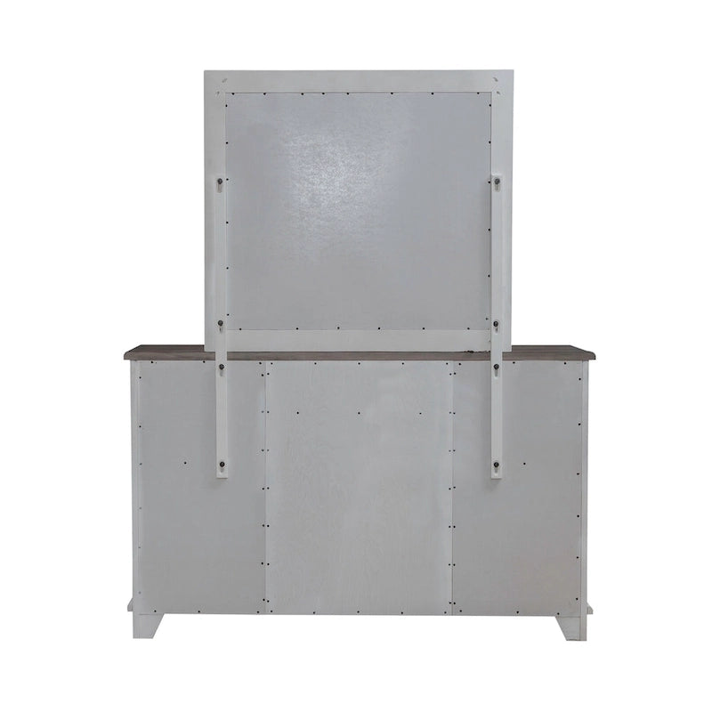 River Place Riverstone White & Tobacco Panel Bed, Dresser, Mirror, and Nightstand Set