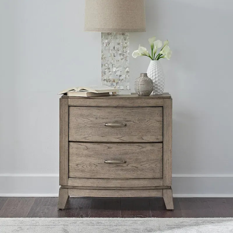 Avalon Burnished Beige Oak King Upholstered Storage Bed Bedroom Set