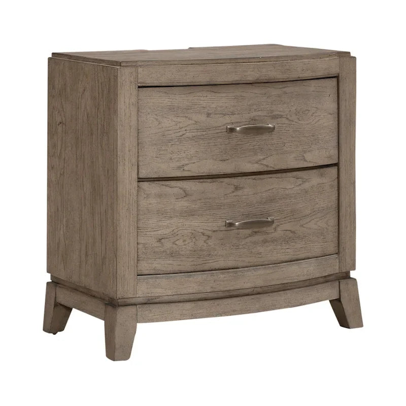 Avalon Burnished Beige Oak King Upholstered Storage Bed Bedroom Set