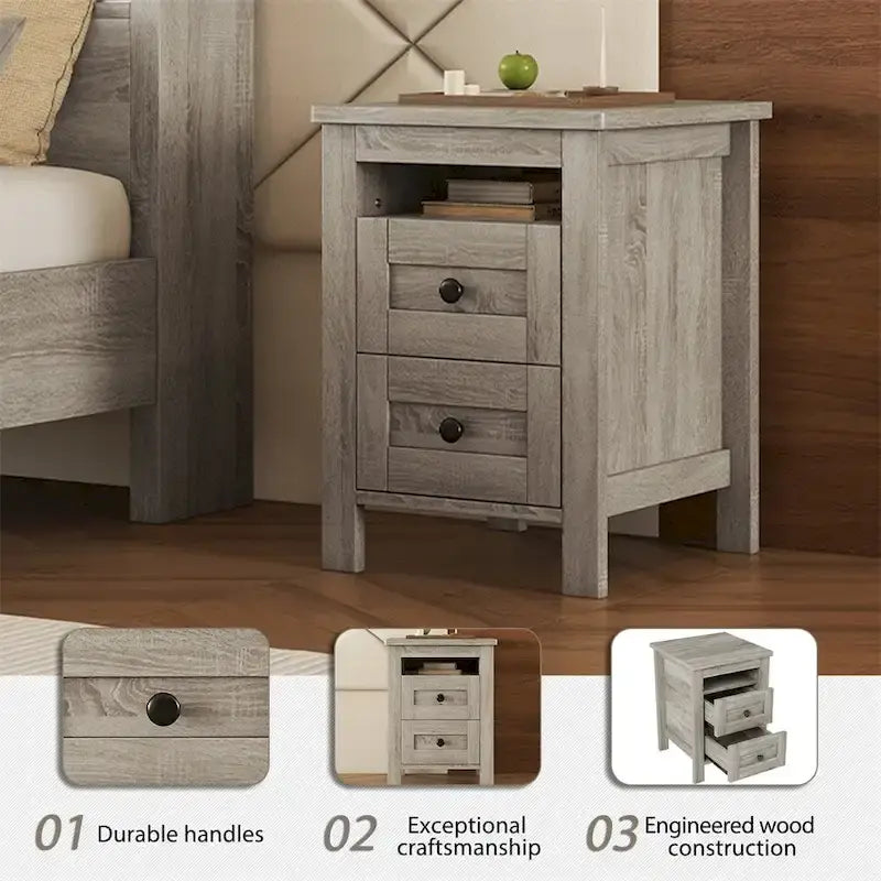 Bedroom Sets Full Size Platform Bed with Charging Station,Nightstand,Dresser(Set of 3)