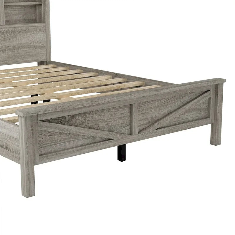 Bedroom Sets Full Size Platform Bed with Charging Station,Nightstand,Dresser(Set of 3)