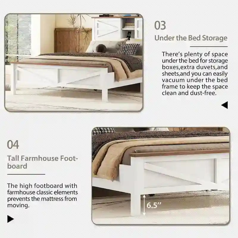 Bedroom Sets Full Size Platform Bed with Charging Station,Nightstand,Dresser(Set of 3)