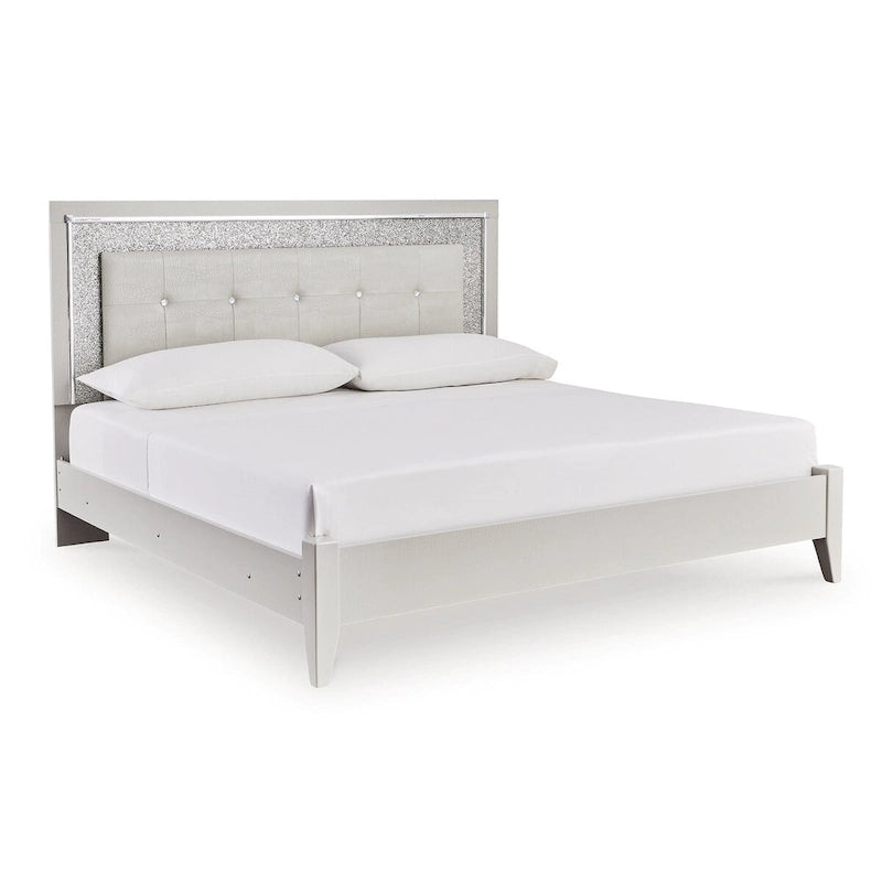 Signature Design by Ashley Zyniden Silver Upholstered Panel Headboard with 2 Nightstands