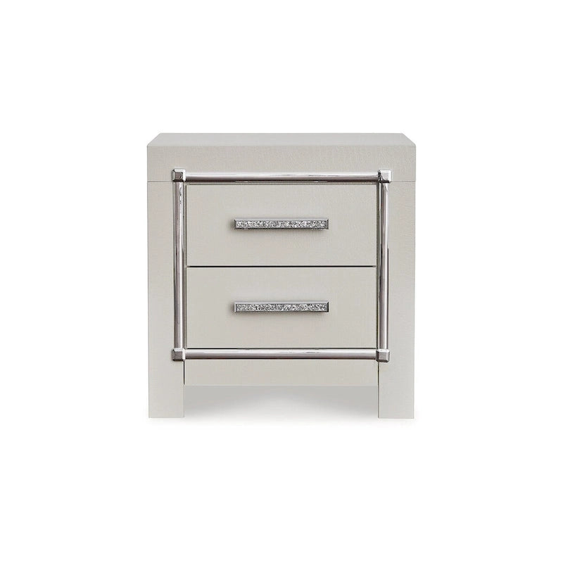 Signature Design by Ashley Zyniden Silver Upholstered Panel Headboard with 2 Nightstands