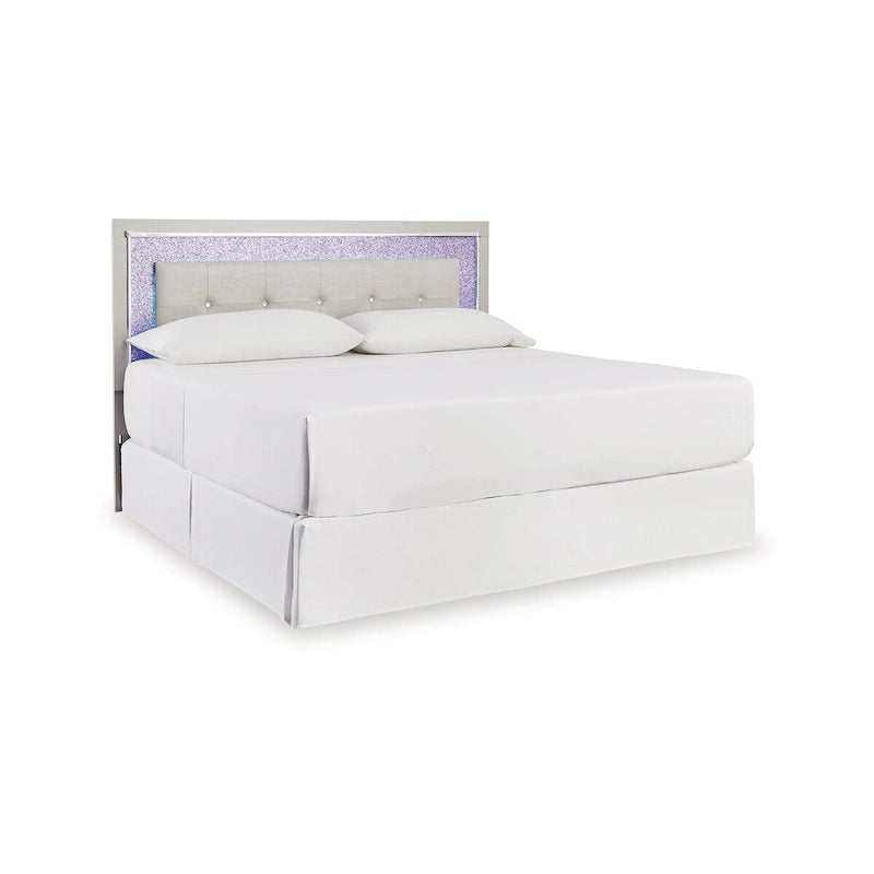 Signature Design by Ashley Zyniden Silver Upholstered Panel Headboard with 2 Nightstands