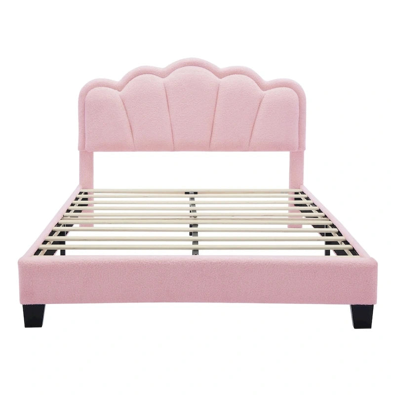 2-Pieces Bedroom Sets Full Size Flower-Shaped Upholstered LED Platform Bed with Storage Ottoman-Sherpa Fabric